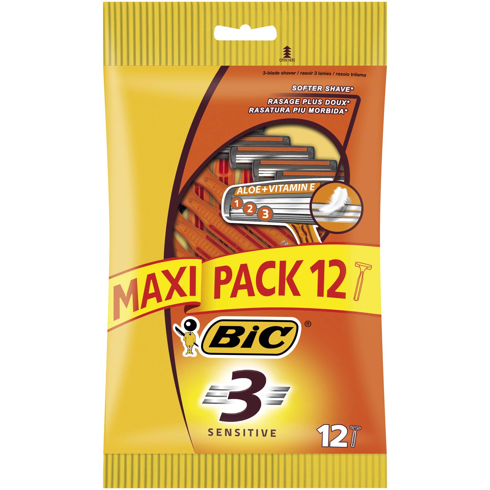 BIC 3 Sensitive Men's Disposable Razors with 3-Blade Technology for a Comfortable Close Shave - Pack of 12 - Image 1