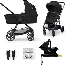 Kinderkraft Newly 4-in-1 Pushchair with Car Seat MINK PRO I-Size 2 in 1, ISOFIX Base, 360°, Pushchair Cane, Trio, Travel System, Pram, Accessories, Adapters, Carrycot, Up to 22 kg, Black - Image 1