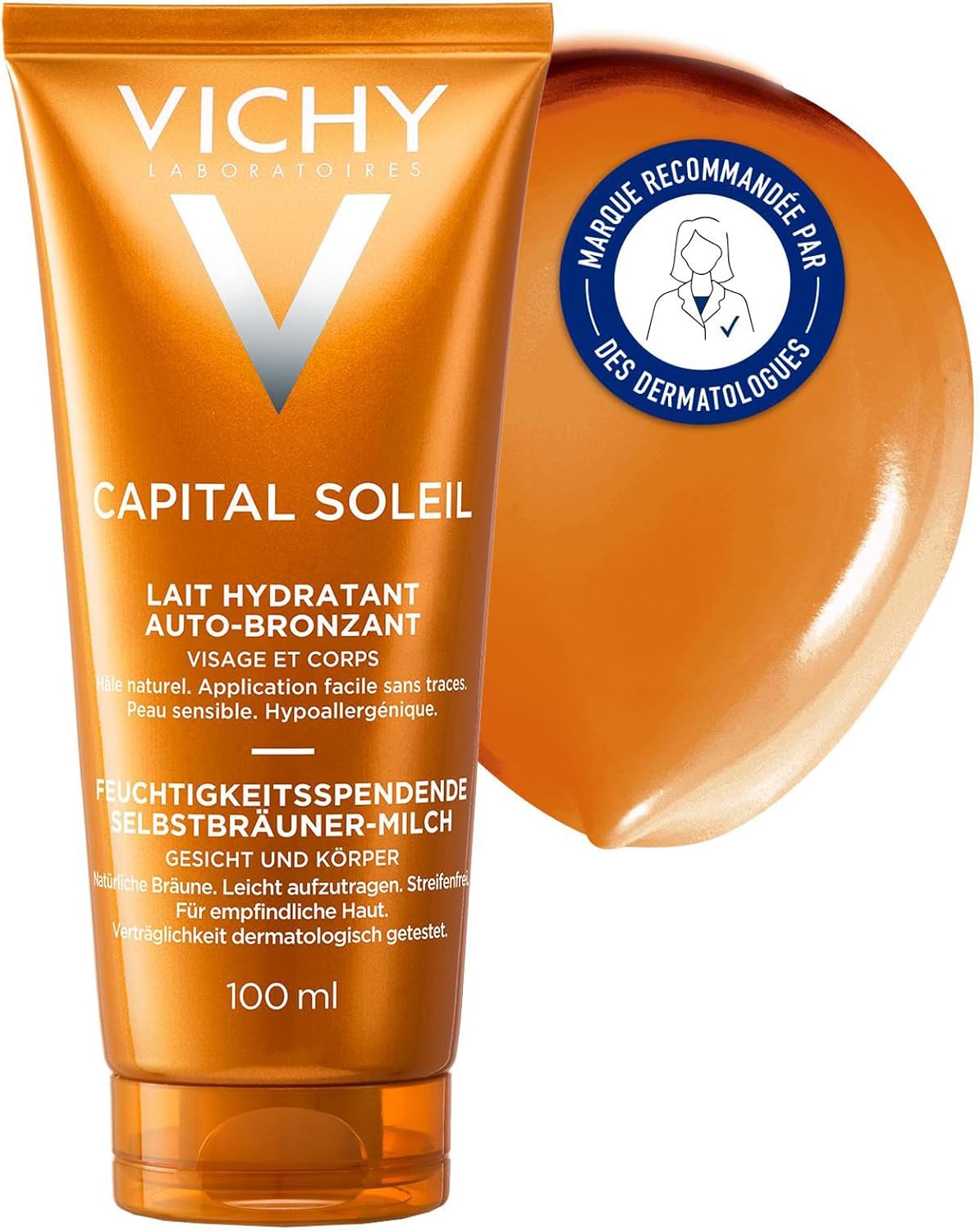 Vichy, Ideal Soleil, Lait Hydratant Auto-Bronzant, Hydratation & Bronzage Naturel, Enrichi en Eau Thermale Minéralisante, Pour Tous Types de Peau, 100 ml - Image 1