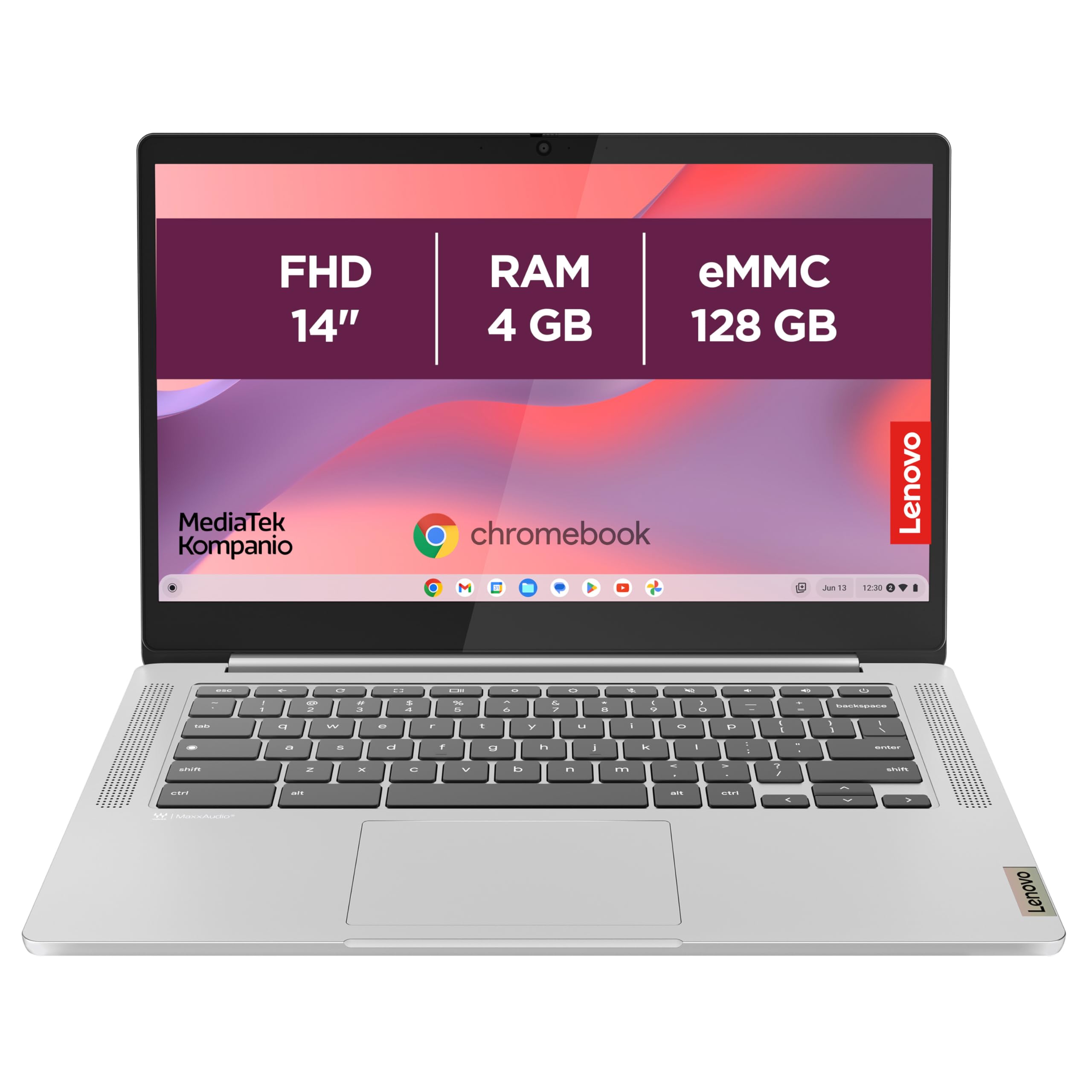 Lenovo IdeaPad Slim 3 Chrome 14M868 – Laptop 14 Inches FHD (MediaTek Kompanio 520, 4GB RAM, 128GB SSD, Arm Mali-G52 2EE MC2 GPU, Chrome OS) French AZERTY Keyboard – Grey - Image 1