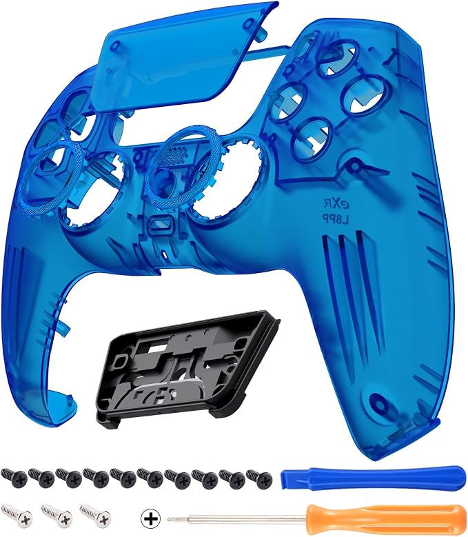 eXtremeRate Luna Redesigned Case for PS5 Controller BDM-010/020/030/040, Replacement Faceplate Touchpad Rings Buttons, Shell Cover Pad for PS5 Controller, Light Blue - Image 1