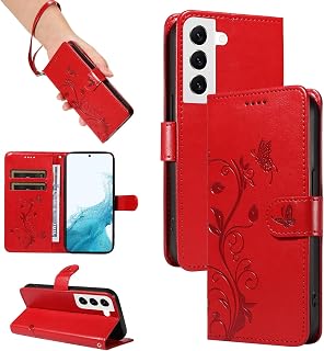 Case for Samsung Galaxy S22, Multifunctional PU Leather Wallet Case, Magnetic Protective Case Compatible with Galaxy S22, Red - Image 1