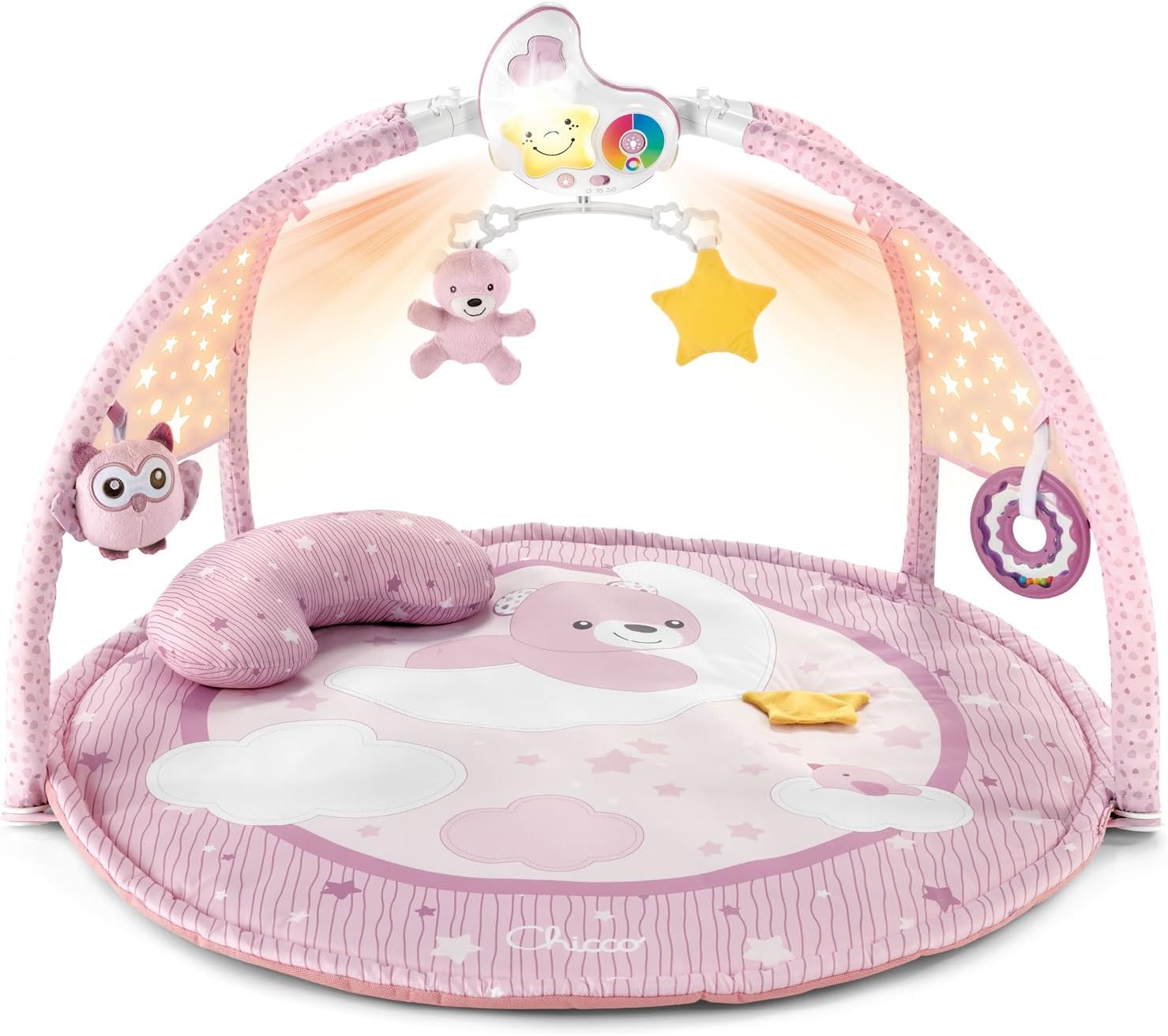 Chicco Enjoy Colours 3-in-1 Multifunctional Electronic Gym, Star Projector, Removable Night Light and Relaxing Music – Toys for Babies from Birth – Pink - Image 1
