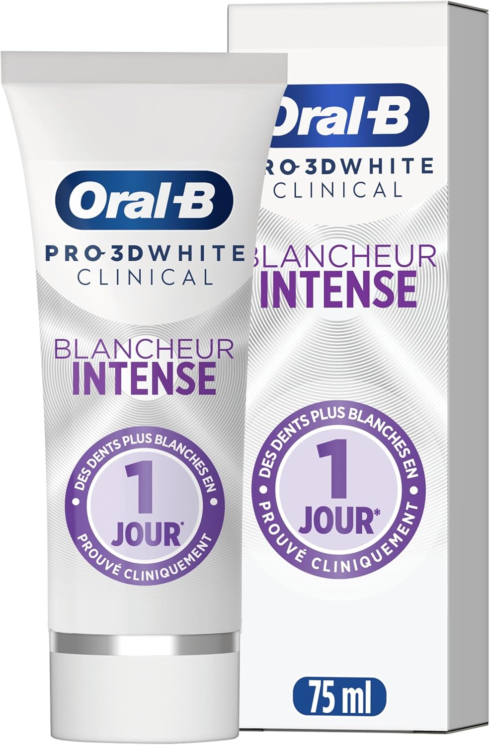 Oral-B Pro 3D Dentifrice White Clinical Blancheur Intense Blanc Éclatant Pour Dents Et Gencives Sensibles, Éliminant Les Taches, Technologie Ionique, Menthe Verte, 75 ml - Image 1