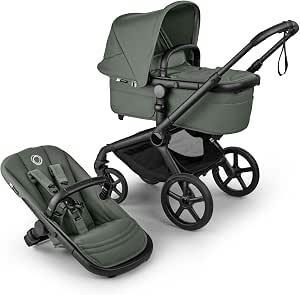 Bugaboo Fox 5 Renew 2-in-1 Offroad Pushchair with Suspension, Easy Folding, Spacious Carrycot, Extendable Seat, One-Handed Operation, Black Frame and Forest Green Hood - Image 1