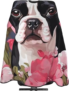 Cape De Cheveux Bulldog Fleur Rose Barber Cape De Salon Professionnel Lavable Anti-Taches Coupe Cheveux, Pour Le Dyeing, Femme, Adultes, 140x168cm - Image 1