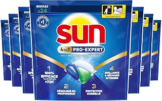 Sun - Pro Expert - 168 Pastilles Lave Vaisselle - Action 4 en 1 - Regular - Elimine 100% des taches brûlées de +72h - dégraissent en Profondeur - 24 Capsules (Lot de 7) - Image 1