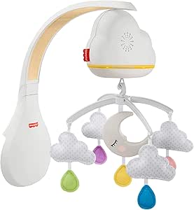 Fisher-Price Nuages Apaisants mobile musical pour lit bébé avec détecteur de pleurs, sons et lumières, transformable en veilleuse, dès la naissance, GRP99 - Image 1