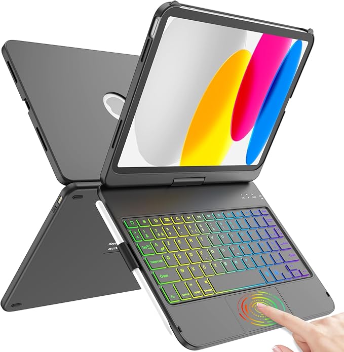 TQQ Keyboard for iPad 10/11 Generation (10.9 Inch 2022/11 Inch A16 2025) with Precision Touchpad, 10 Colours Backlit Keyboard for Laptop, French AZERTY Keyboard - Image 1