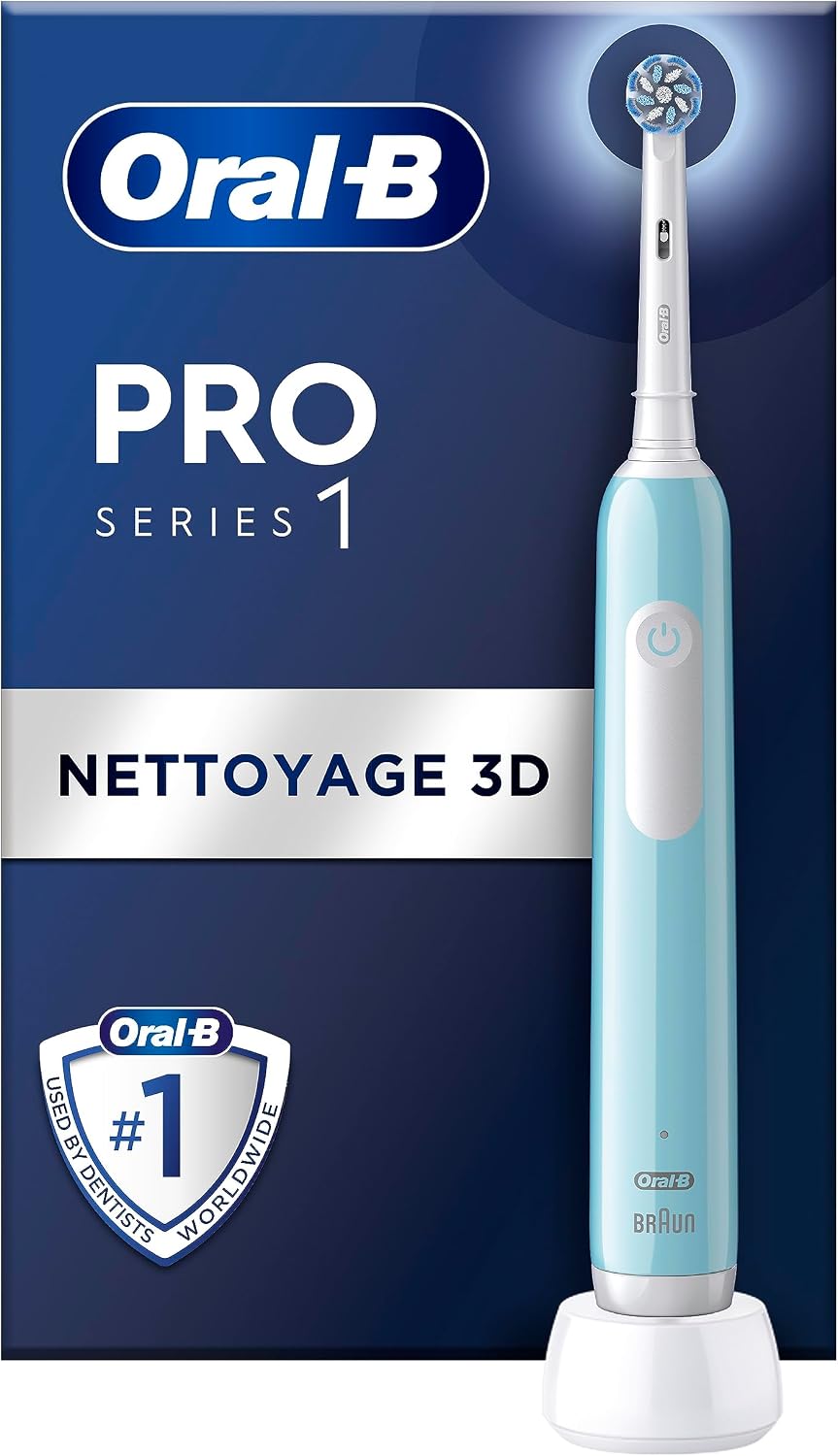 Oral-B Pro 1 Brosse À Dents Électrique Bleue, Un Capteur De Pression Pour Protéger Les Gencives Et Les Dents Sensibles, Avec Des Accessoires, 1 Brossette De Rechange, Douce Et Ronde, 1 Chargeur - Image 1