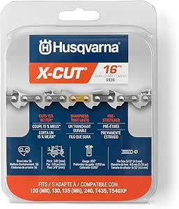 Husqvarna X-Cut S93G 16 Inch Chainsaw Chain, 3/8 Inch Mini Pitch, 50 Inch Gauge, Replacement Blade with 56 Drive Links, Pre-Stretched and Low Return, Grey - Image 1