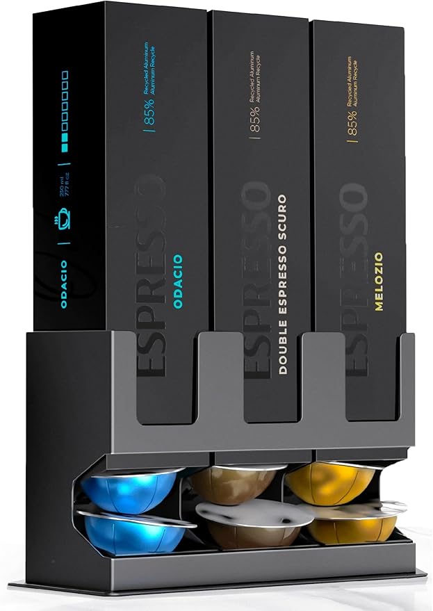 GALVANOX Premium Pod Dispenser for Nespresso Vertuo Capsules (3 Box Holder) - Freestanding Counter Organizer with Non-Slip Steel Base - Stores 3 Coffee Varieties (30 Pods) - Image 1