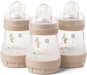 MAM Easy Start Self Sterilising Anti-Colic Baby Bottle 3 Pack (3 x 160 ml) with Slow Flow MAM Teats Size 1, Newborn Essentials, White (Designs May Vary) - Image 1