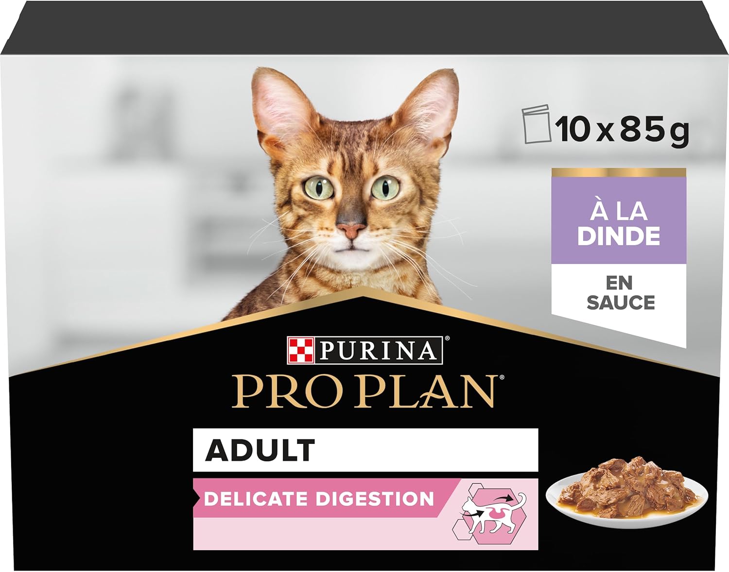 PURINA PRO PLAN | DELICATE DIGESTION | Complete Food for Adult Cats | Helps Promote a Healthy Digestive System | Sliced in Sauce | Turkey | Individual Serving | 10 x 85g - Image 1