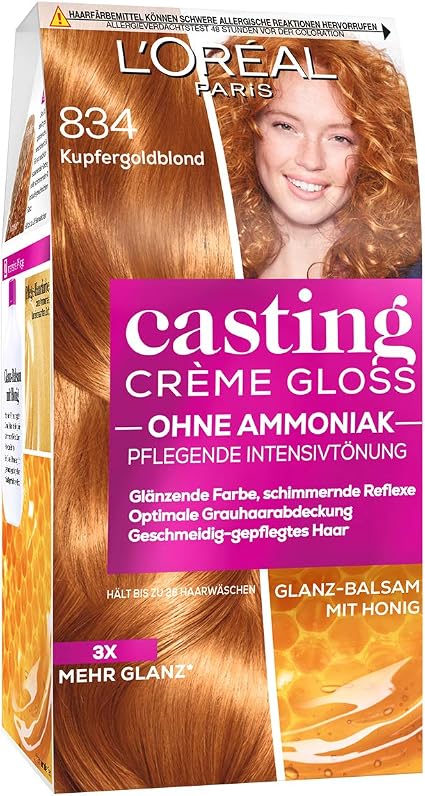 L'Oréal A2797704 Cream Colour Gloss 834 Copper Gold Blonde, 1 Count (Pack of 1) - Image 1