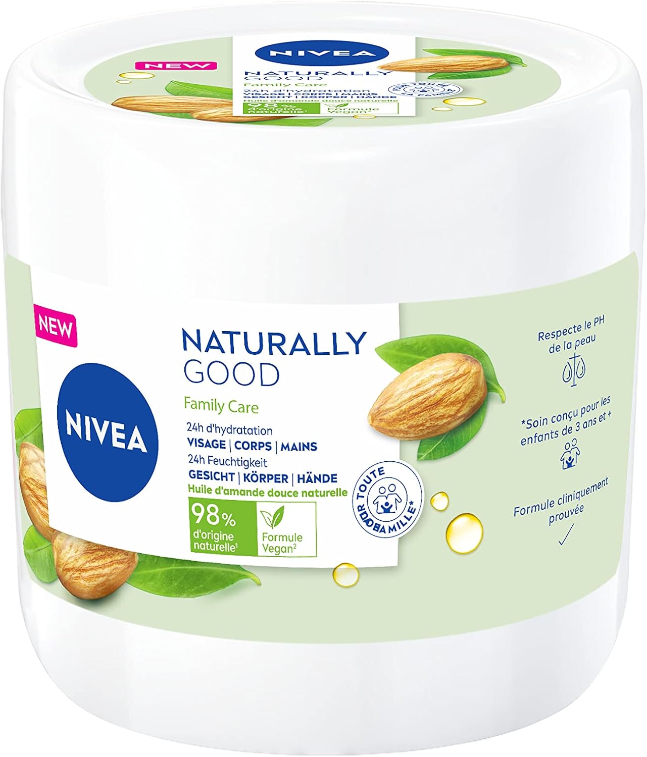 NIVEA NATURALLY GOOD Family Care Crème multi-usage pour toute la famille (1 x 450 ml), Crème 3-en-1 enrichie en huile d’amande douce 100% naturelle, Soin visage corps et mains - Image 1