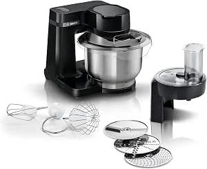 Bosch MUMS2EB01 MUM Series 2 Food Processor, 700 W, 3.8 L Stainless Steel Bowl, Chopper and 3 Slices, Stainless Steel Pastry Kit, Black - Image 1