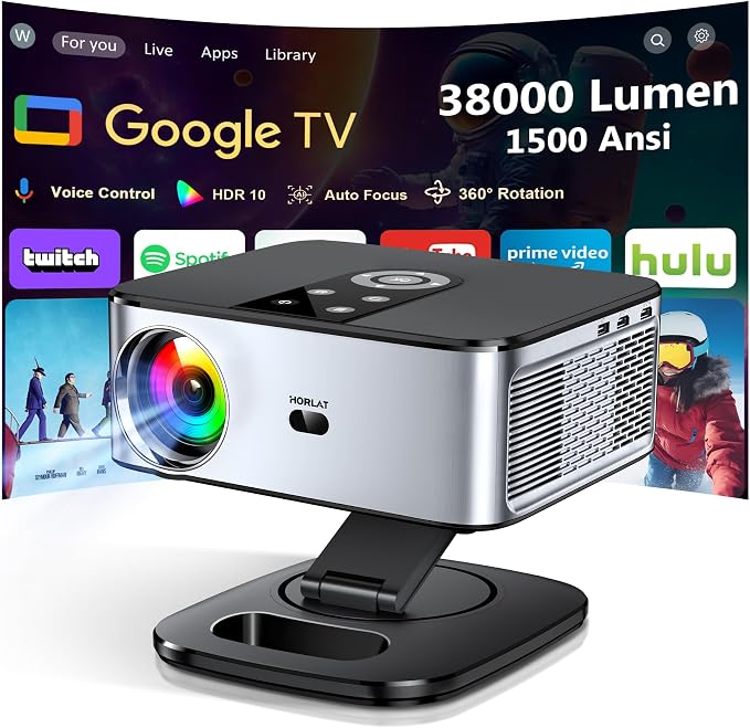 Video projector【1500 ANSI/Google TV/Official Netflix】 Auto Focus Video Projector, Google Play Voice Control, Projector WiFi6 Bluetooth5.2 HDR10, 4K Projector Supported 38000 Lumen Home Cinema - Image 1