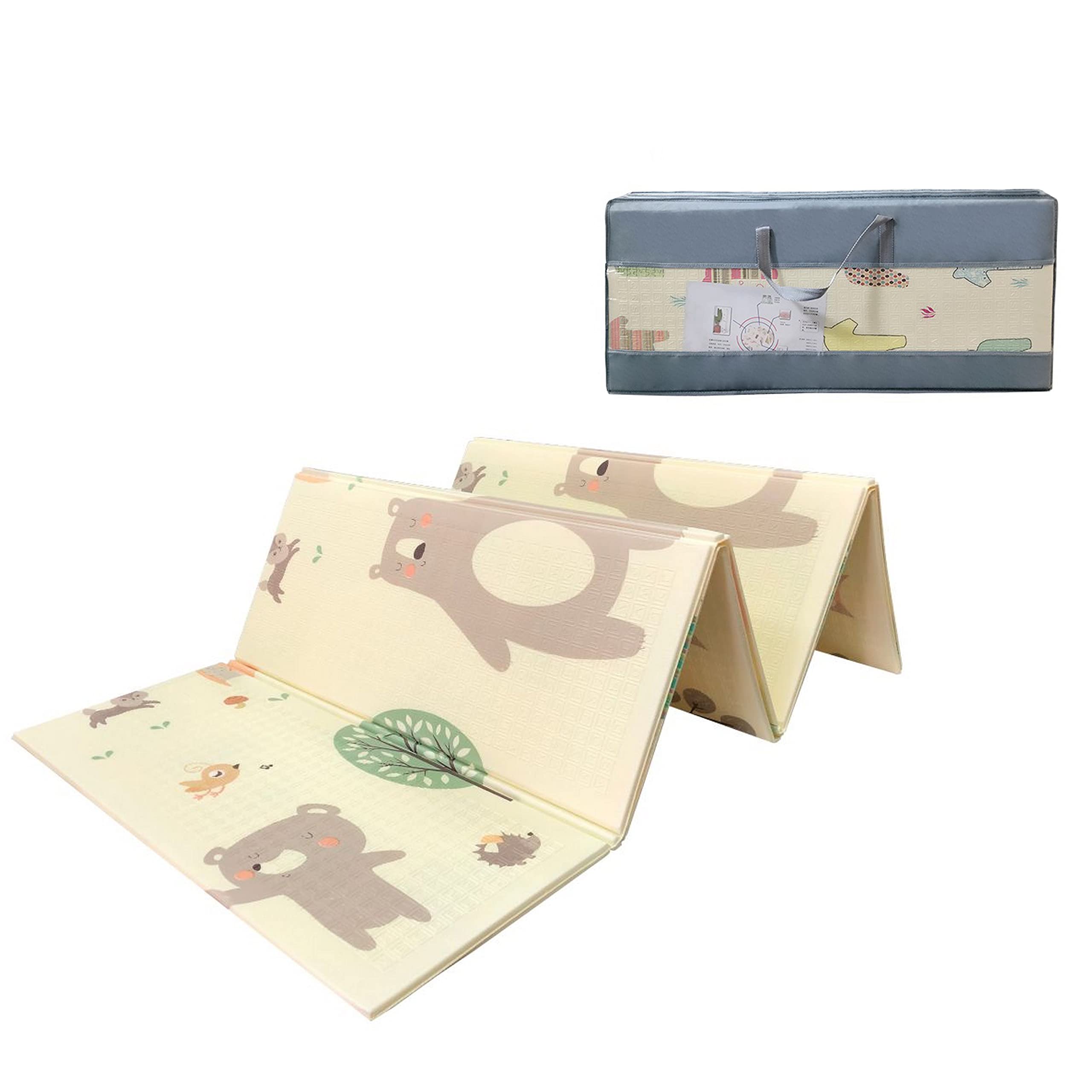 Mamabrum baby play mat 195 x 176 x 1cm non toxic thick floor mat thick foam mat foldable waterproof non-slip portable teddy bear and horses - Image 1