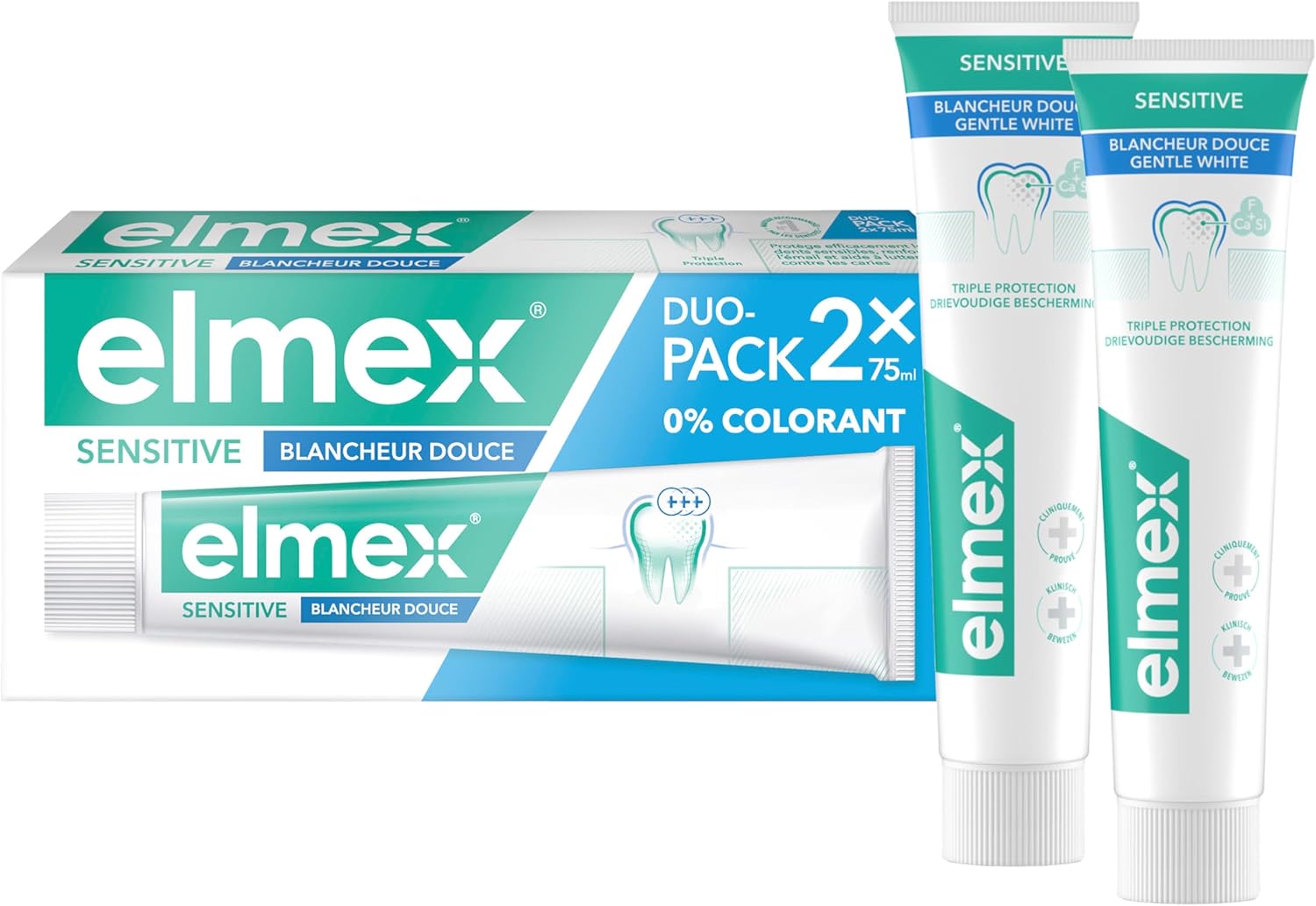 ELMEX | Dentifrice elmex Sensitive Blancheur Douce 0 % Colorants | Dents Sensibles | Protection de l'Email | Dents blanches | 2 x 75 ml - Image 1