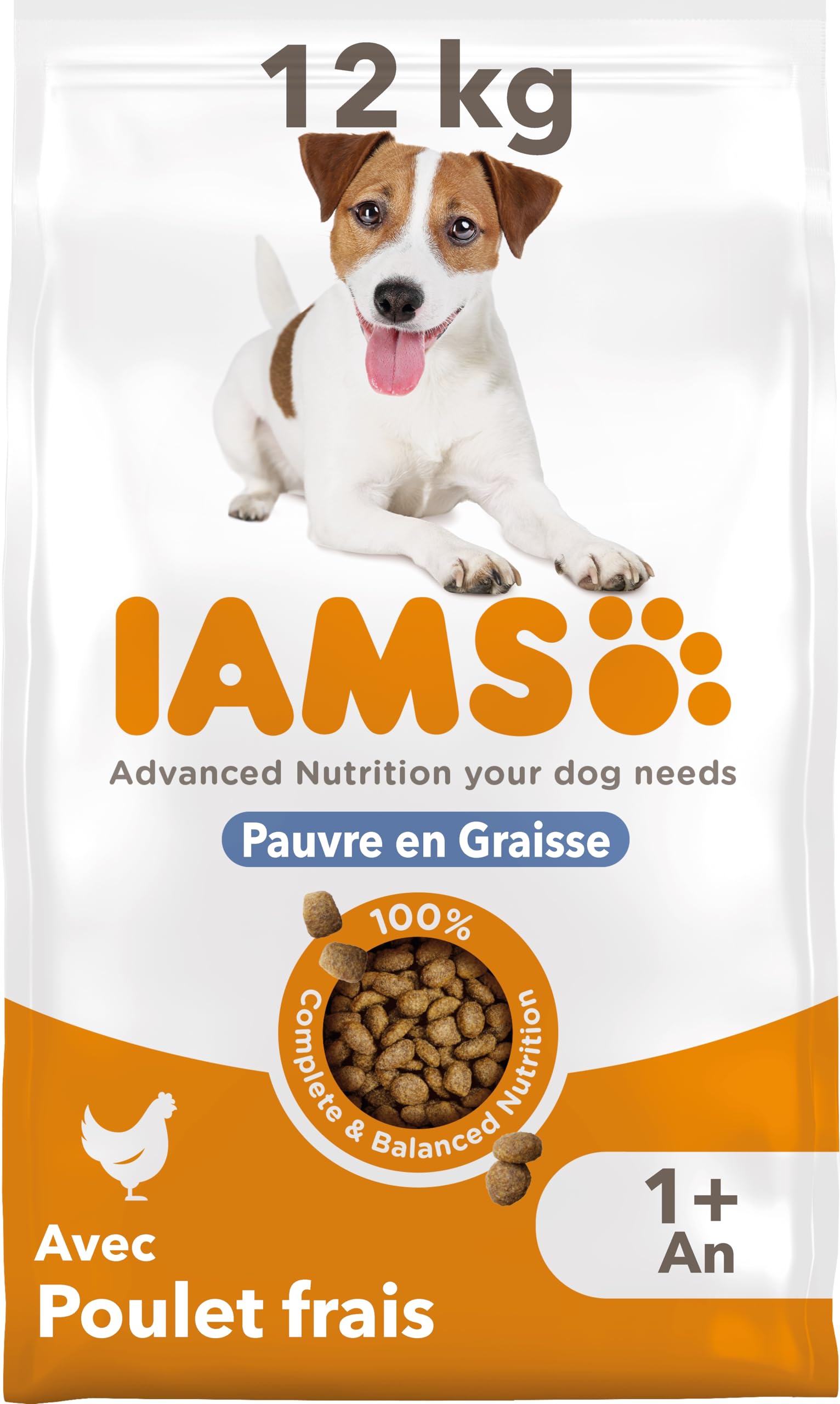 Iams Vitality Lightweight Dry Food for Adult Dogs Small and Medium Breed - Promotes Health and Vitality - Very Low In Fat - Fresh Chicken - Free: GMO, Colour, Artificial Flavour, Wheat - 12 kg - Image 1