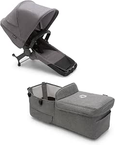 Bugaboo Donkey 5 Twin Stroller Extension Kit, Side by Side Complete Stroller Extension Kit, Improved Design, Reversible Seat, One Hand Steering and Expandable Storage, Heather Grey - Image 1
