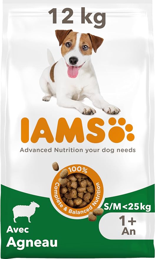 IAMS Advanced Nutrition for Adult Dogs Small and Medium Breeds 1 Year + 100% Complete & Balanced Lamb Food - Wheat Free - Non-GMO Artificial Flavour Colours - Resealable Bag 12 kg - Image 1