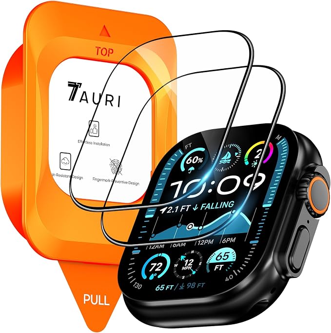 TAURI 2 x Screen Protectors for Apple Watch Ultra 3/2/1 49 mm - 9H Tempered Glass, Automatic Dusting, [Original Rest + Bubble Free] HD Glass Film for iWatch Ultra 49 mm - Image 1