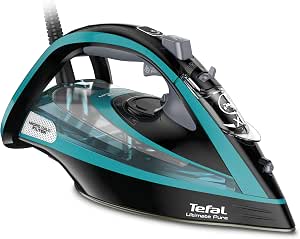 Tefal Ultimate Pure FV9844 Steam Iron | 3200 W | Micro-Calc Filter | Durilium Airglide Autoclean Sole | Automatic Shut-Off | 0.35 Litre | 31.5 x 15.0 x 16.2 cm | Black/Blue - Image 1