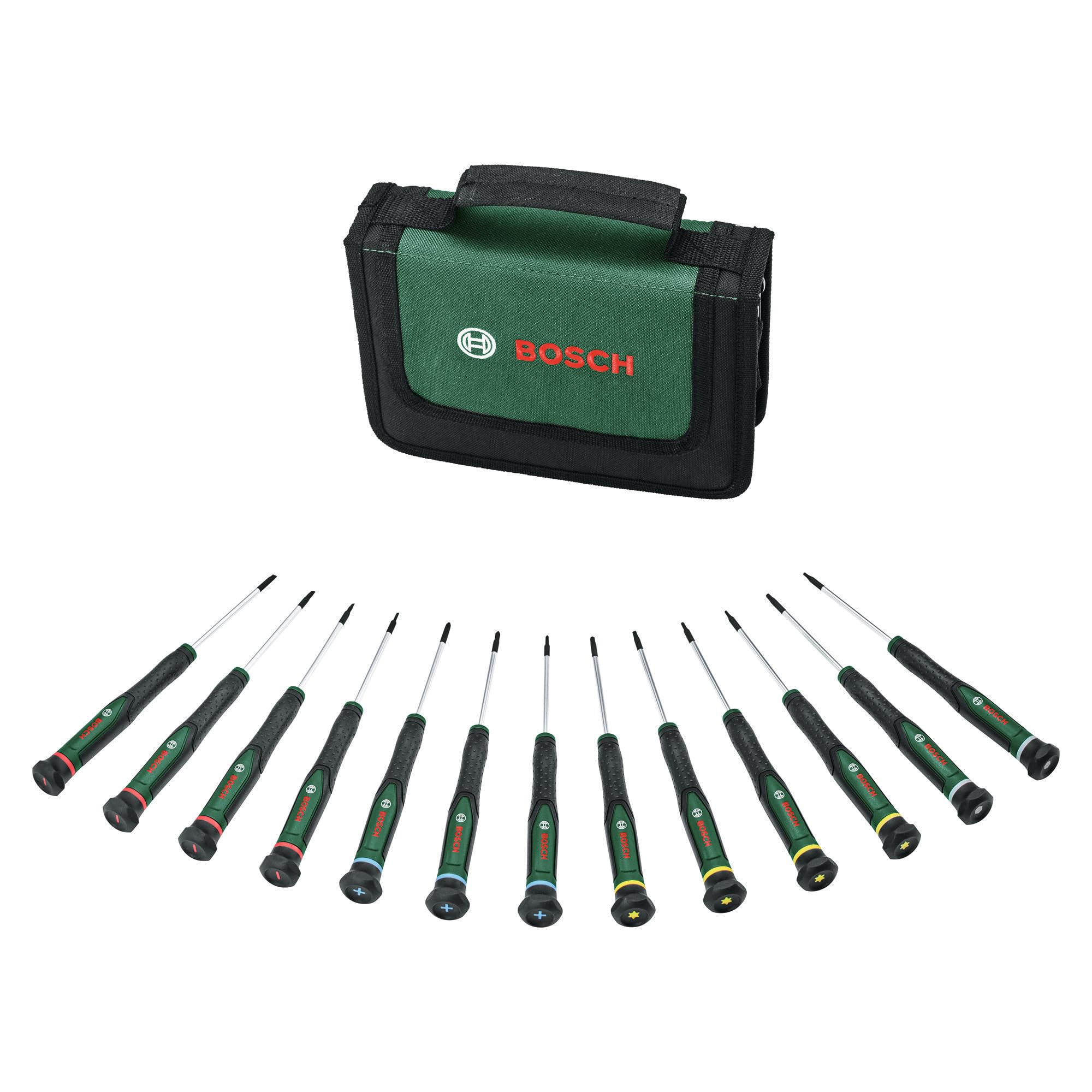 Bosch Set de tournevis 13 pcs (en acier S2 extra-dur pour bricolage/modélisme/artisanat ; embouts précis et magnétiques ; PH/TX/HEX/SL ; codage couleur des tailles ; Softgrip) - Image 1