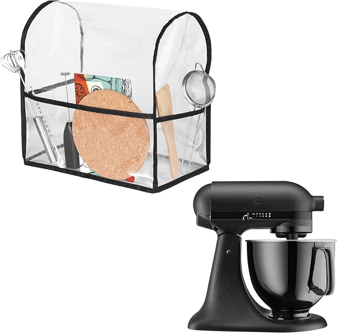 kwmobile Case Compatible with KitchenAid 4.3-4.8 Liter - Protective Cover with 3 Pockets for Kitchen Food Processor in TPU - Transparent-Black - Image 1