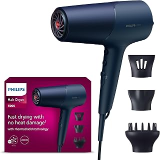 Série 5000 Sèche-cheveux avec technologie ThermoShield, diffuseur de volume et concentrateurs de 9 mm et 11 mm, bleu et métallique (modèle BHD510/20) - Image 1