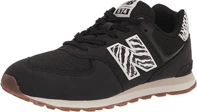 New Balance Girls 574 V1 Animal Lace-Up Sneaker, Black/White, 5 Big Kid - Image 1