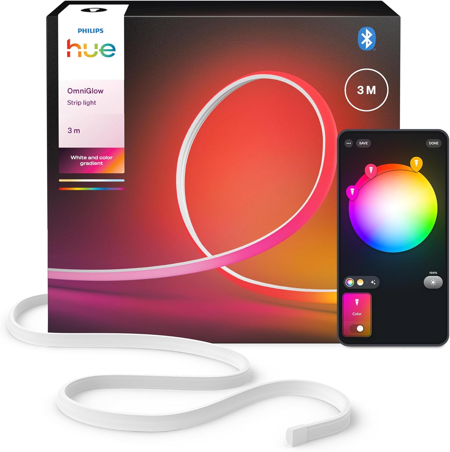 Philips Hue OmniGlow 3 m Micro LED Strip, 2700 lm, Ambiance and Bright Colour, Flexible Indoor Lighting, Uniform Light, Cuttable, App and Voice Control - Image 1