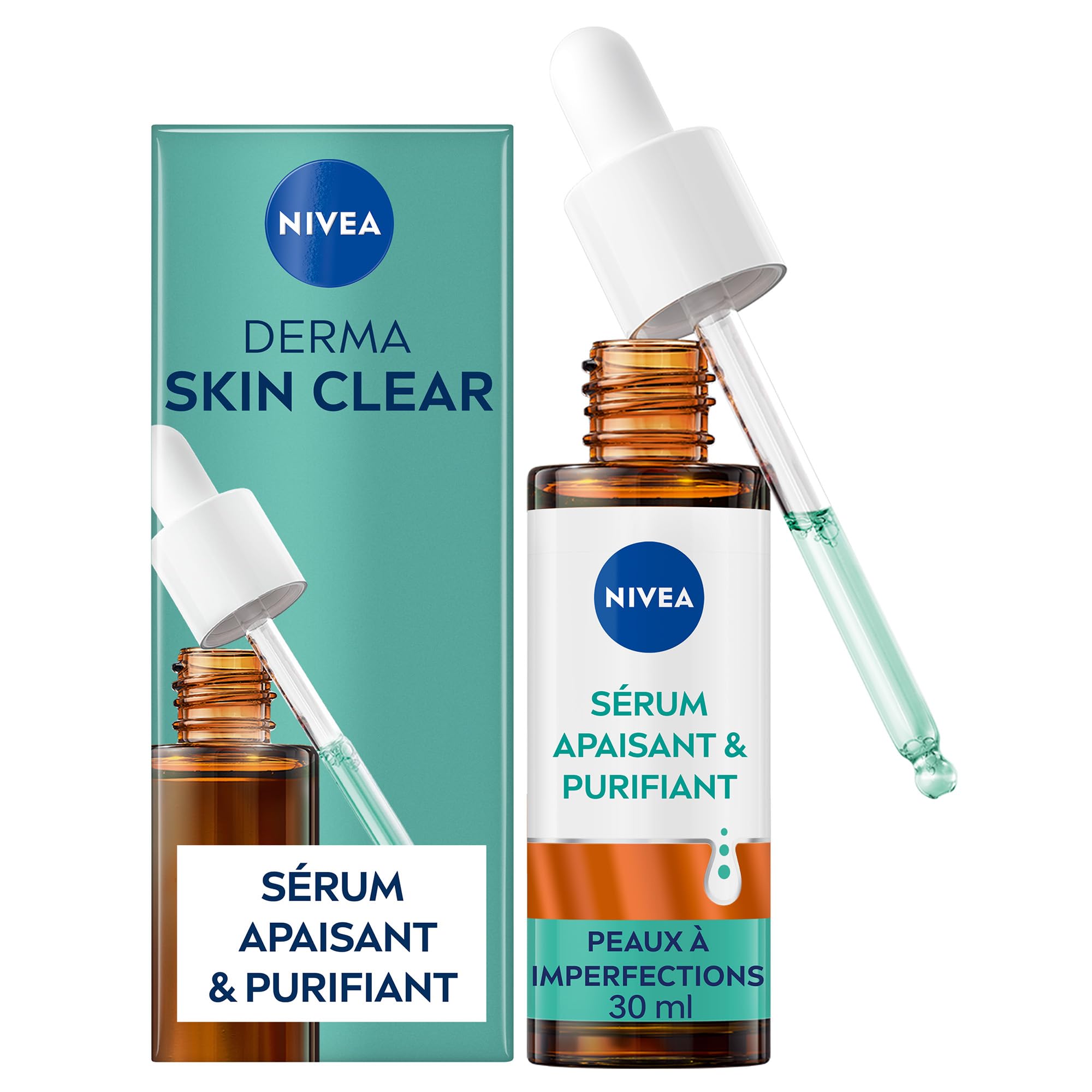 NIVEA Derma Skin Clear Sérum Purifiant et Apaisant (1 x 30 ml) - Sérum visage à l'Acide Hyaluronique, Provitamine B5 & Niacinamide - Soin visage anti points noirs, peaux à imperfections - Image 1