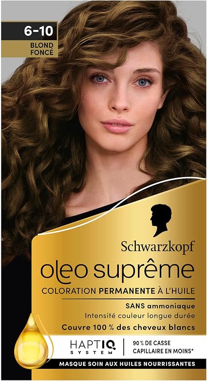 Oleo Suprême - Schwarzkopf - Permanent Oil Colour - Long-Lasting Colour and Radiance - Ammonia-Free - 100% White Coverage - HaptIQ System - Dark Blonde 6-10 - Image 1