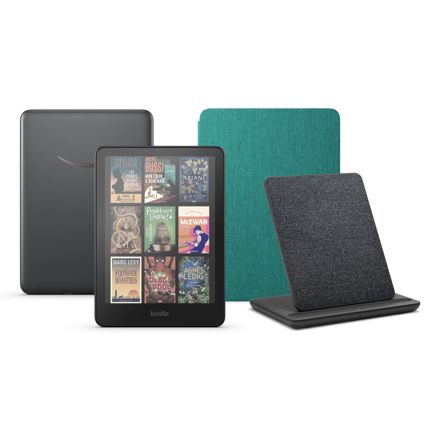 Kindle Colorsoft Signature Edition (32 GB) sans publicité, une couverture en tissu Amazon et une station de chargement sans fil Made for Amazon - Image 1