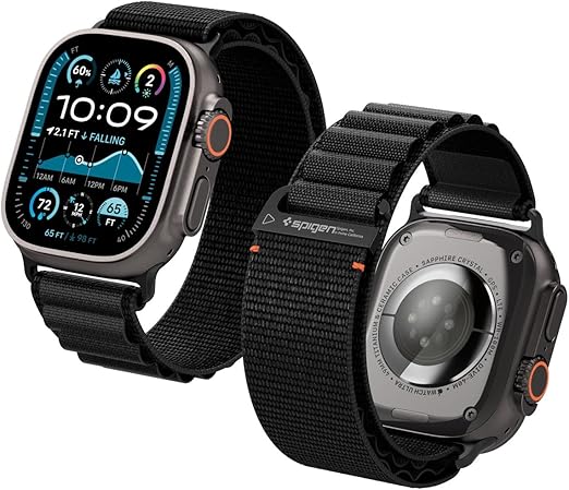 Spigen Bracelet en tissu avec fermeture velcro Compatible avec Apple Watch Ultra 3/2/1 49mm, Series 11/10 46mm, Series 9/8/7 45mm, 44mm - Image 1