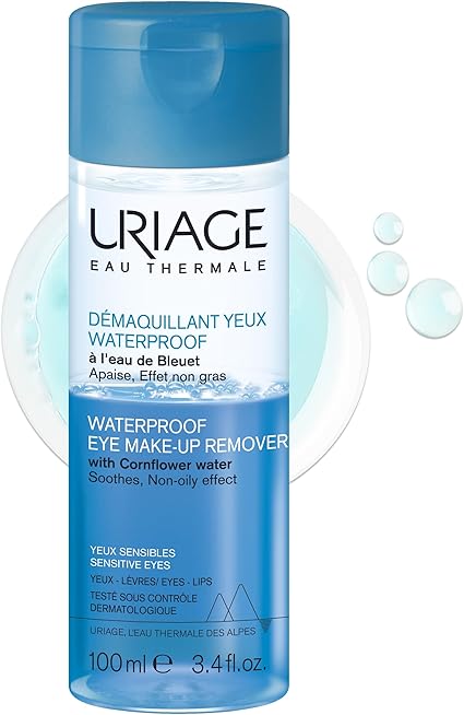 Uriage Waterproof Eye Makeup Remover with Cornflower Water - Gently Removes Mascara and Waterproof Makeup - Unscented - Ophthalmologically Tested - 100 ml - Image 1