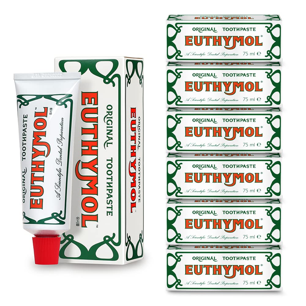 Euthymol Original Toothpaste 75ml x 6, Fluoride Free, Anti-Plaque, Antibacterial, Cavity Protection, Clean and Healthy Teeth and Gums, Fresh Mint, Daily Dental Care Oral Enamel - Image 1