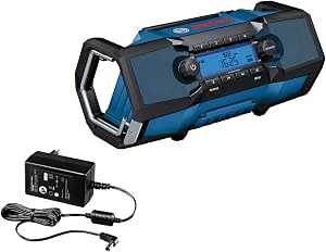Bosch Professional 18V System radio de chantier sans-fil GPB 18V-2 C (réception via Bluetooth, FM et AUX, avec bloc secteur, câble AUX, pile bouton au lithium de 3 V, dans boîte carton) - Image 1