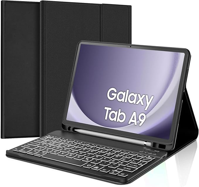 JADEMALL Keyboard Case for Samsung Galaxy Tab A9 8.7 Inch 2023, Keyboard for Galaxy Tab A9 8.7 Inch, AZERTY Detachable Backlit Keyboard for Samsung Galaxy Tab A9 8.7-Inch, Black - Image 1