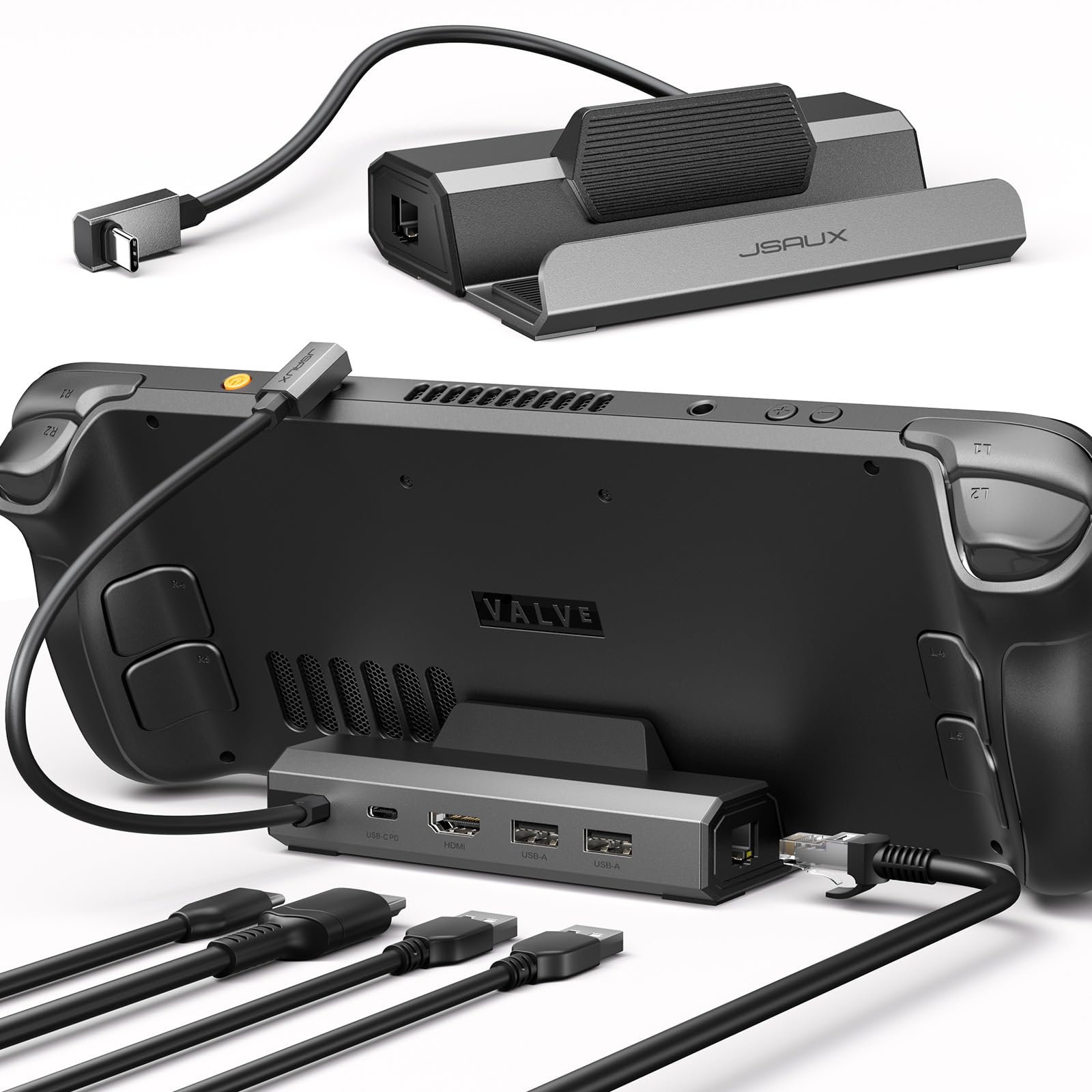 JSAUX 5 in 1 Docking Station Compatible with Steam Deck/OLED/ROG Ally X/Legion go/MSI Claw, Steam Deck Dock, Dock with HDMI 4K@120Hz, 100Mbps Ethernet, Dual USB A 2.0 and USB C Port - Image 1