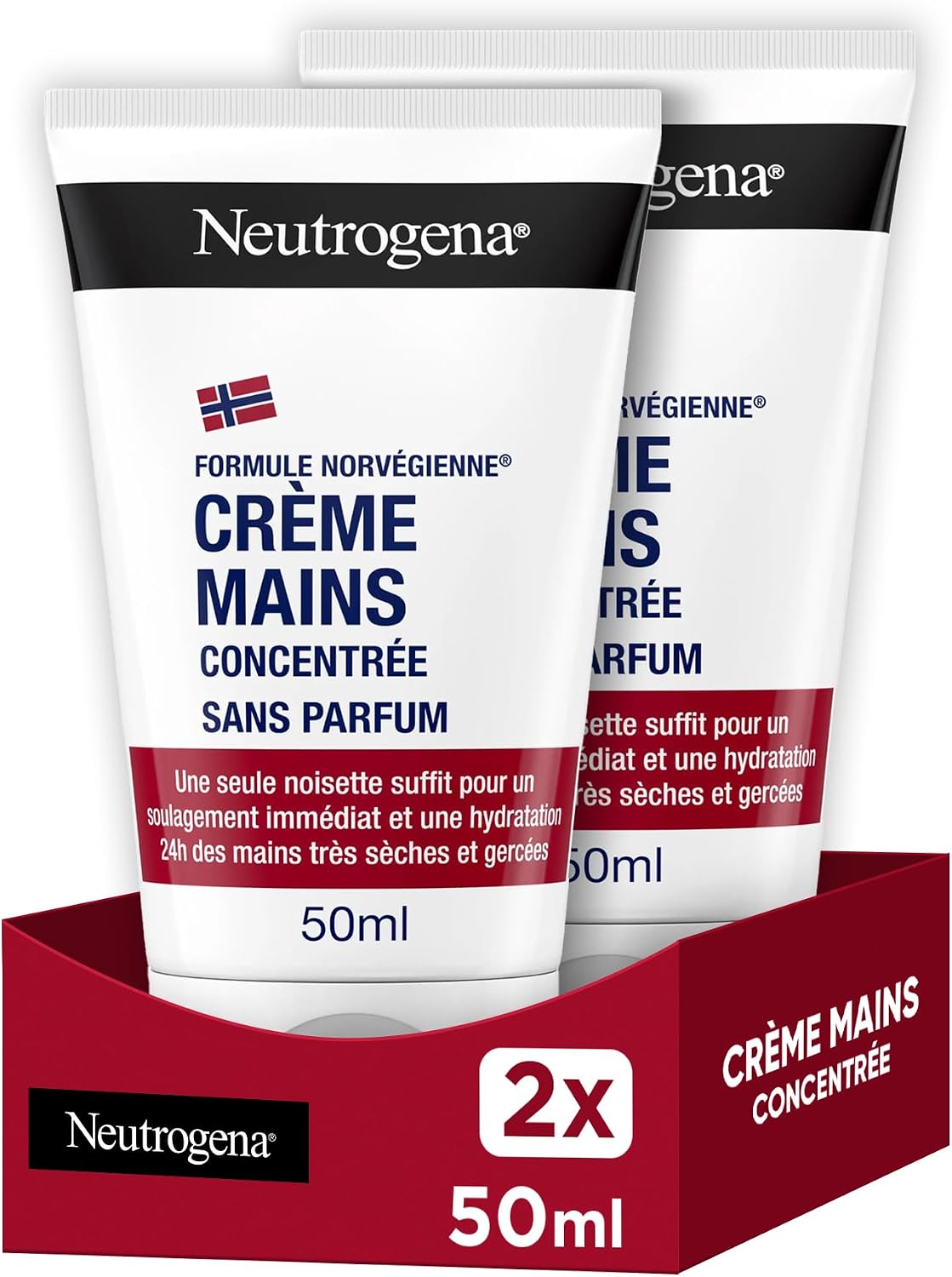 Neutrogena | Crème Mains Concentrée Sans Parfum Formule Norvégienne (lot de 2 tubes de 50 ml) – Crème apaisante pour un soulagement immédiat – Crème hydratante 24 h pour mains très sèches et gercées - Image 1