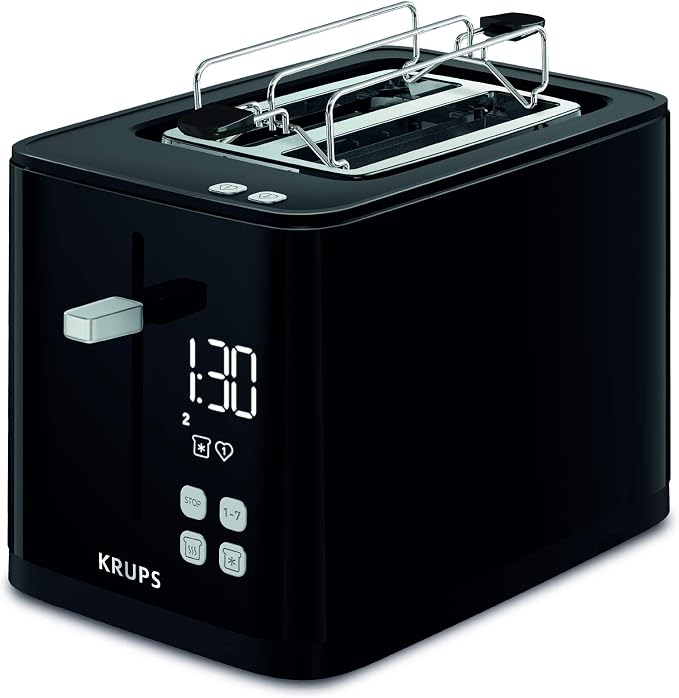 Smart'n Light KRUPS KH641810 Toaster | Two-Slice Grid | Digital Display | 7 Burning Levels | Removable Crumb Catcher | Countdown Timer | Lifting Device | Black - Image 1