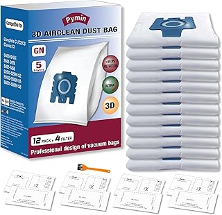 12 x 3D Dust Bags Compatible with Miele GN Vacuum Cleaner Bag for Classic C1 Complete C2 C3, S2 S5 S8 S400 S600 Series with 4 Motor Protection Filters and 4 Exhaust Filters - Image 1