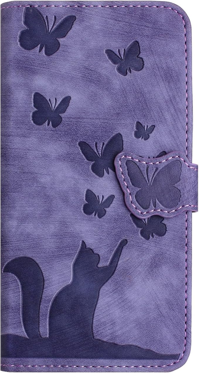 Protective Case for Google Pixel 9 / Pixel 9 Pro, Butterflies and Cats Animal Pattern Shockproof Waterproof Flip Leather Wallet Case for Google Pixel 9 / Pixel 9 Pro, Purple - Image 1