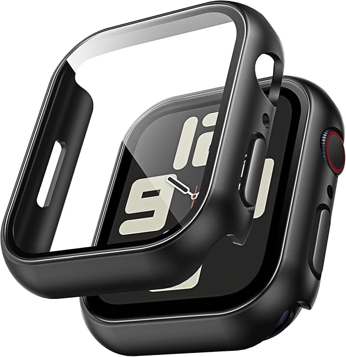 TAURI 2 Pieces PC Case Compatible with Apple Watch SE 3/2/1/ Series 6 5 4 SE 40mm, Ultra Thin [Touch Sensitive] Tempered Glass iWatch 40mm - Black - Image 1