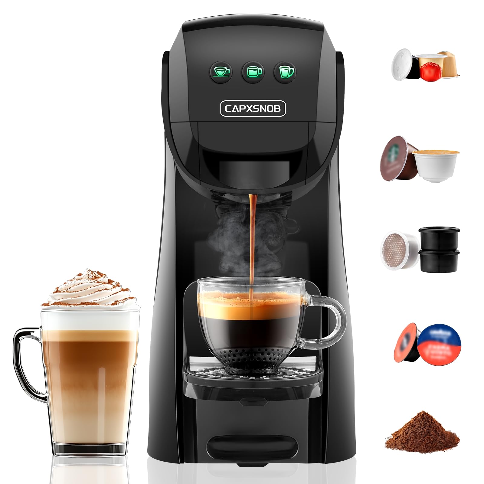 Warriors1 5-in-1 Capsule Coffee Makers for Dolce Gusto, Nespresso, Lavazza A Modo Mio, FAP Espresso Point and Ground Coffee, 20bar, 0.8L, Temperature and Quantity Adjustable, Coffee Machine for Home - Image 1