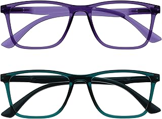 OPULIZE NYX Lunette anti lumiere bleue femme & homme - Lunette Loupe Ecran/Gaming - Lot de 2 - Anti-éblouissement, UV400, Légère - Rectangulaire - Violet Turquoise - + 2,50 - Image 1